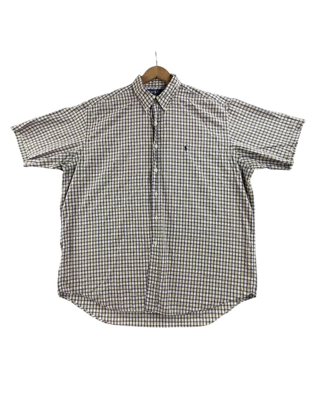 Vintage Ralph Lauren Shirt Mens XL Purple Plaid Short Sleeve Button Down Blake